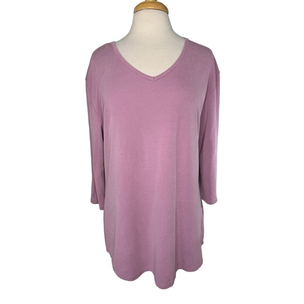 SEG'MENTS Essential 3/4 Sleeve V-Neck Textured Knit Top Lavender Purple Size XL
